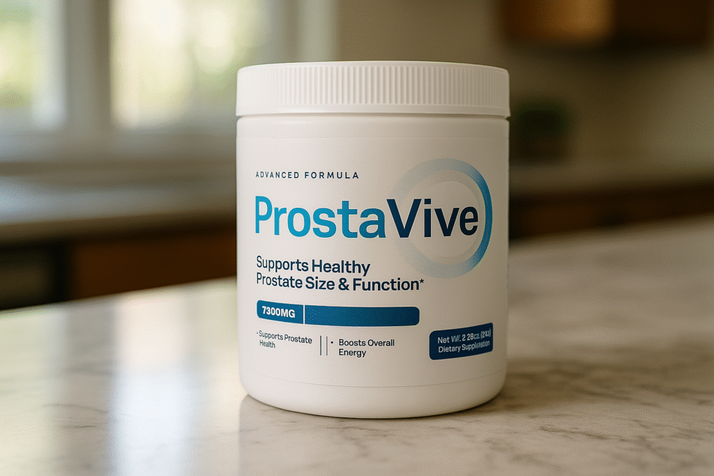 Prostate support powder on marble countertop